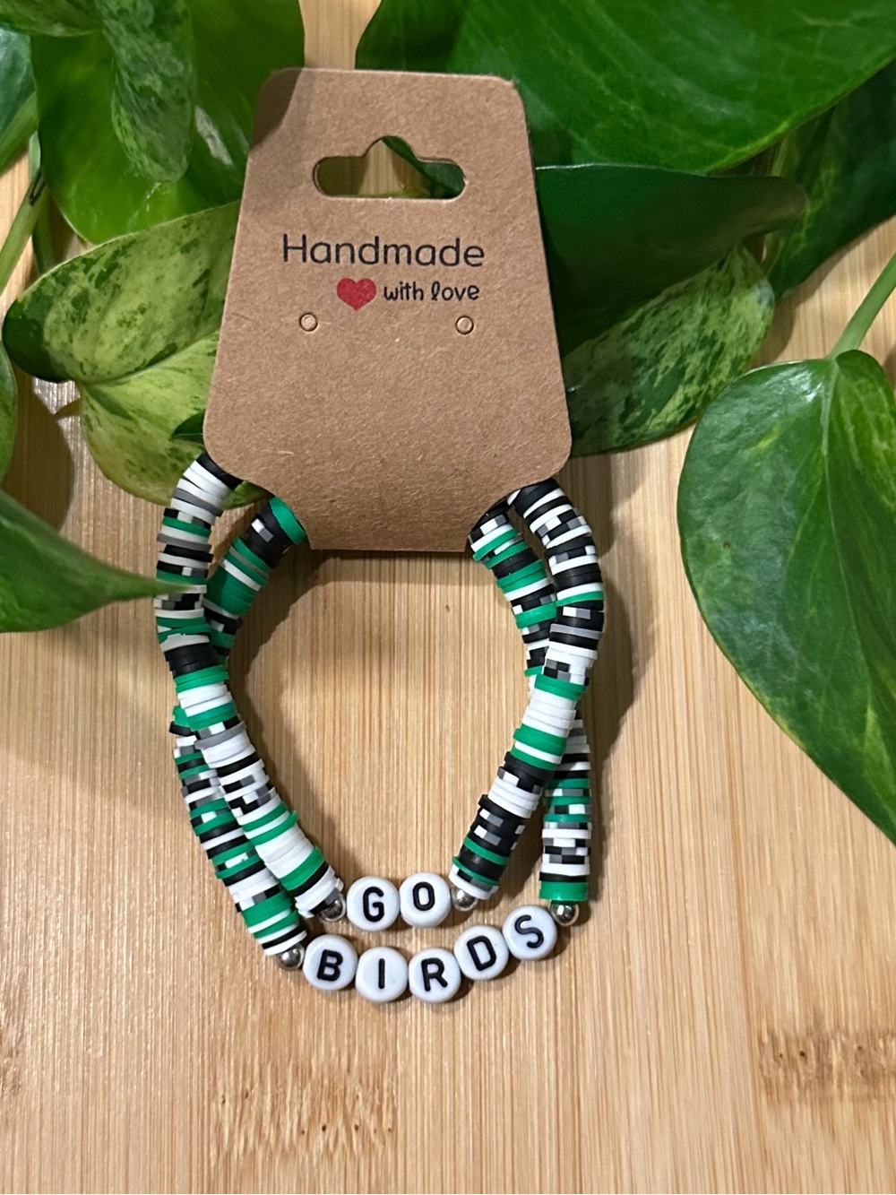 🦅💚 Philadelphia Eagles “Go Birds” Stretchy‎ Beaded Bracelet | Handmade